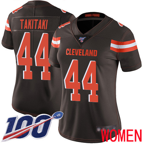 Cleveland Browns Sione Takitaki Women Brown Limited Jersey 44 NFL Football Home 100th Season Vapor Untouchable